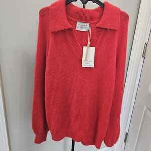 La Petite Maille FRNCH Paris Red Mohair Blend Lightweight Collared Sweater S/M